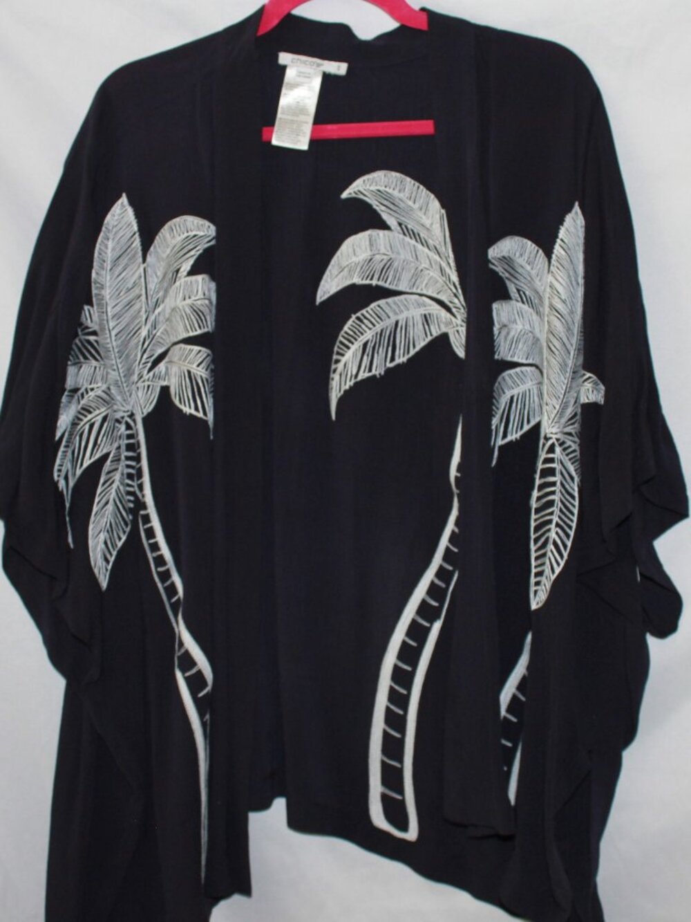 Chico's Embroidered Palm Tree Kimono/Ruana Cardigan